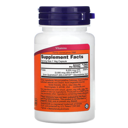 Metil Folato 5,000 mcg de NOW Foods | Apoya la salud neurológica y la división celular | 50 cápsulas vegetales
