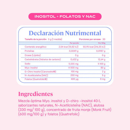 Inositol Femme de B Fit | Myo y D Chiro Inositol con N-acetilcisteína (NAC) y Quatrefolic® | 150 g