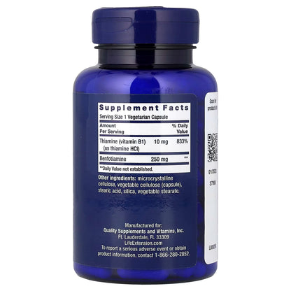 Benfotiamina 250 mg + B1 Life Extension | Sistema nervioso, metabolismo energético | 120 Cápsulas