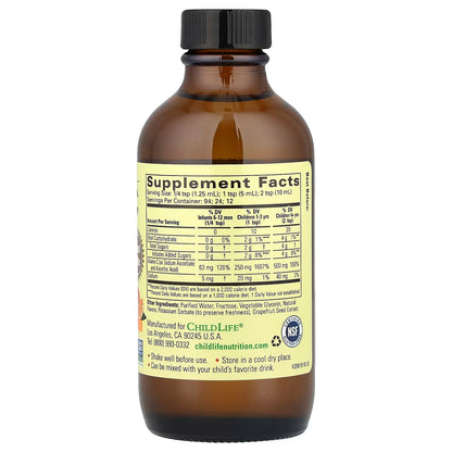 Vitamina C Líquida para niños de Child Life | Apoyo del Sistema Inmunológico | 118ml fórmula líquida con sabor a naranja natural