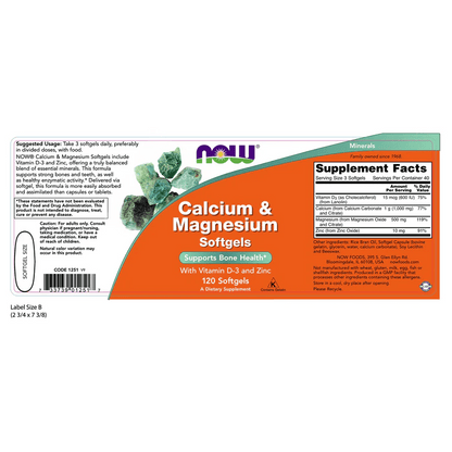 Calcio y Magnesio con Vitamina D-3 y Zinc de NOW Foods | Soporte para la Salud Ósea y Mejor Absorción | 120 Cápsulas Blandas