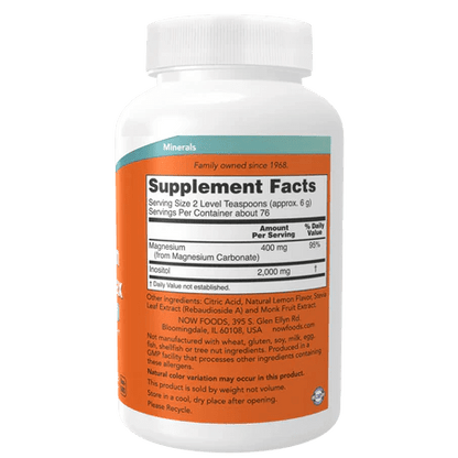 Magnesio e Inositol Relax NOW | Apoya la función y energía celular diaria | 454 g