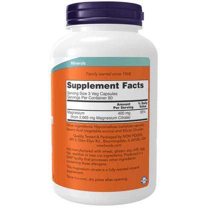 Citrato de Magnesio 400mg | Función Muscular y Sistema Nervioso| 240 Cápsulas