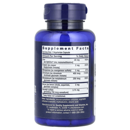 Minerales traza, Zinc, Manganeso, Molibdeno de Life Extension |  Fortalece el Sistema Inmunitario | 90 cápsulas vegetarianas