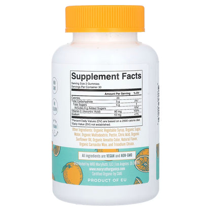 Vitamina C 90mg Para Niños en Gomitas Orgánicas de Mary Ruth's | Fortalece el Sistema Inmune | 60 gomitas Sabor Naranja - 30 servicios