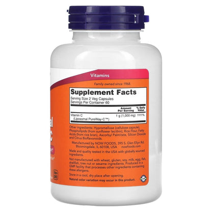Vitamina C Liposomal 1.000mg de NOW Foods | Defensas y Fortalecimiento del Sistema Inmune | 120 cápsulas vegetarianas