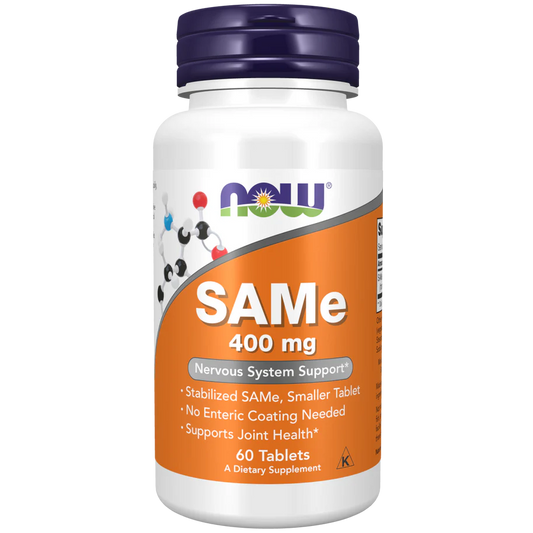 SAMe 400 mg de NOW Foods - Apoyo al Sistema Nervioso | 60 Tabletas Veganas Pequeñas Estabilizadas