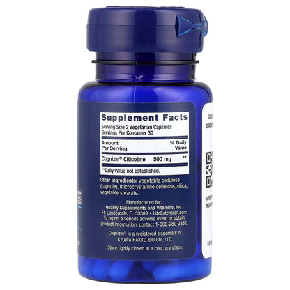 Citicolina CDP 250g de Life Extension | Apoya la función Cognitiva, promoviendo la concentración y memoria | 60 cápsulas vegetarianas