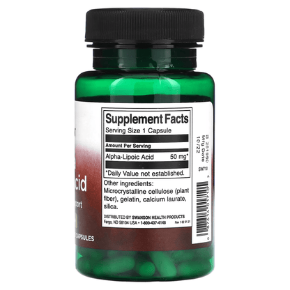 Ácido Alfa Lipoico 300mg de Swanson | Apoyo de la función metabólica, ayudando a regular los niveles de azúcar en sangre y promoviendo la desintoxicación del organismo | 120 cápsulas vegetales
