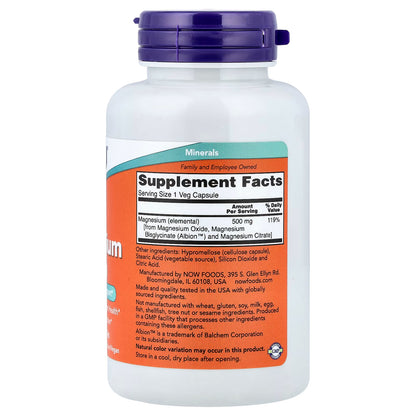 Magnesio 500 mg NOW | Apoyo Muscular y sistema nervioso | 120 Cápsulas