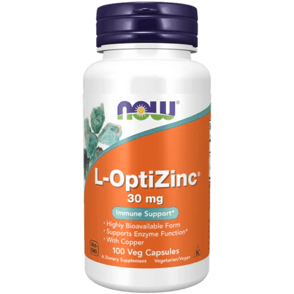 L-OptiZinc 30 mg con Cobre NOW | Favorece el equilibrio mineral en el organismo |100 cápsulas