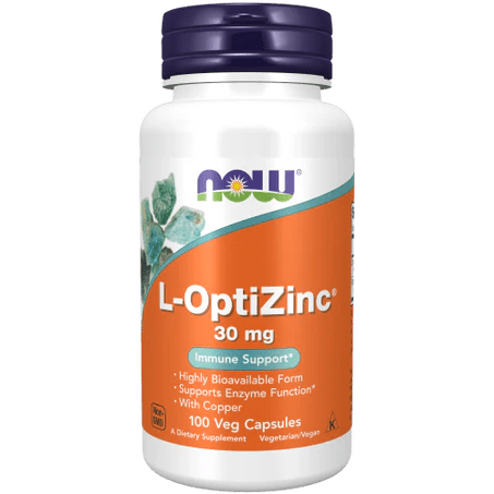 L-OptiZinc 30 mg con Cobre NOW | Favorece el equilibrio mineral en el organismo |100 cápsulas