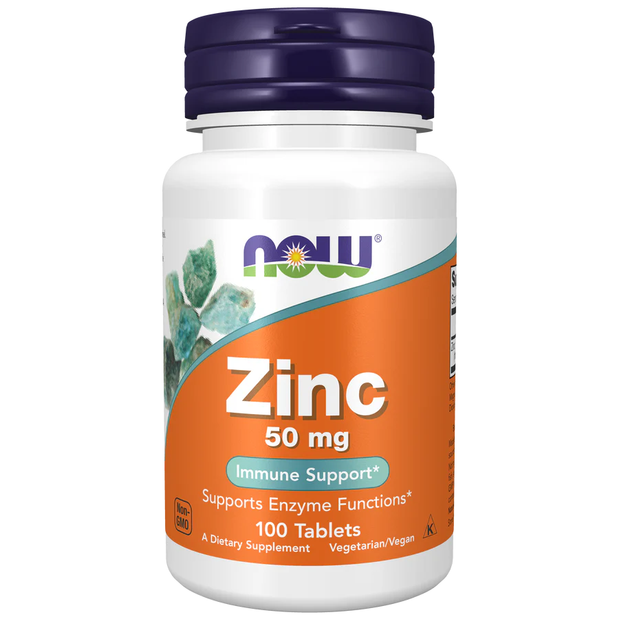 Gluconato de Zinc 50 mg de NOW Foods | Apoyo Inmunológico y Función Enzimática – Alta Potencia y Absorción | 100 Tabletas Veganas