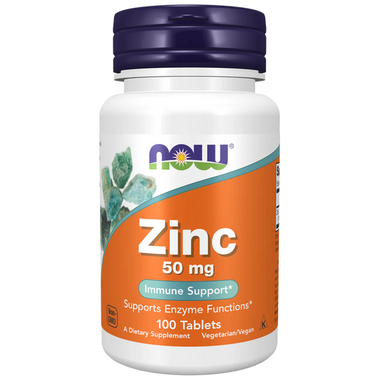 Gluconato de Zinc 50 mg de NOW Foods | Apoyo Inmunológico y Función Enzimática – Alta Potencia y Absorción | 100 Tabletas Veganas