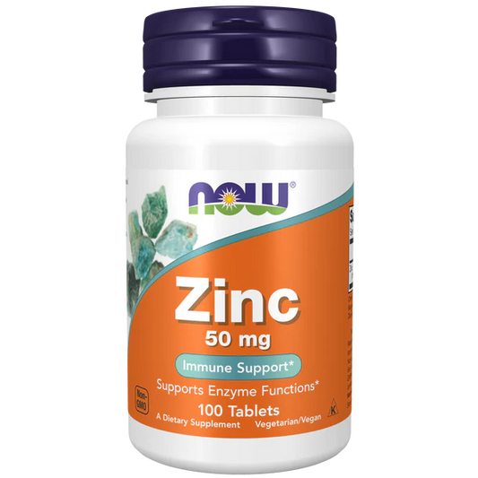 Gluconato de Zinc 50 mg de NOW Foods | Soporte Inmunológico, Funciones Enzimáticas | 100 y 250 Tabletas