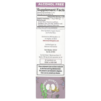 Gotas Herbales Orgánicas Para Riñón Y Vejiga 1ml de Mary Ruth's | Favorece la eliminación natural de toxinas y el equilibrio de líquidos en el cuerpo | Gotero de 30ml - 30 servicios