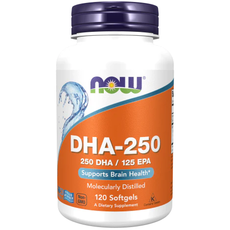 DHA 250 mg con EPA 125 mg de NOW Foods | Aceite de Pescado Molecularmente Destilado | Apoya la Función Cerebral y Cardiovascular |  120 Cápsulas Blandas