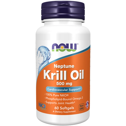 Aceite de Kril Neptune 500 mg de NOW Foods| Apoyo Cardiovascular | 60 Cápsulas Blandas