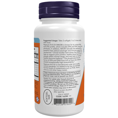 Aceite de Kril Neptune 500 mg de NOW Foods| Apoyo Cardiovascular | 60 Cápsulas Blandas