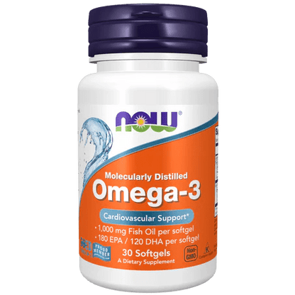 Omega 3 1000 mg de Now | Apoyo para el corazón y cerebro|  30 Cápsulas