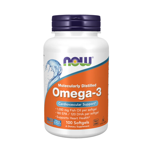 Omega-3 Molecularmente Destilado 1000 mg de Now Foods | Apoya la salud cardiovascular | 100, 200 Cápsulas Blandas y 200 cápsulas blandas de pescado