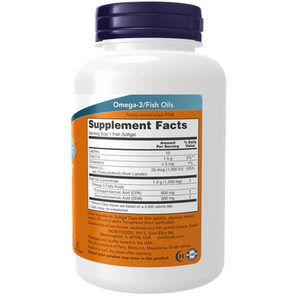 Omega-3 con Vitamina D-3 NOW Ultra Omega 3-D 600 mg EPA - 300 mg DHA | Apoyo Cardiovascular | 180 Cápsulas Blandas