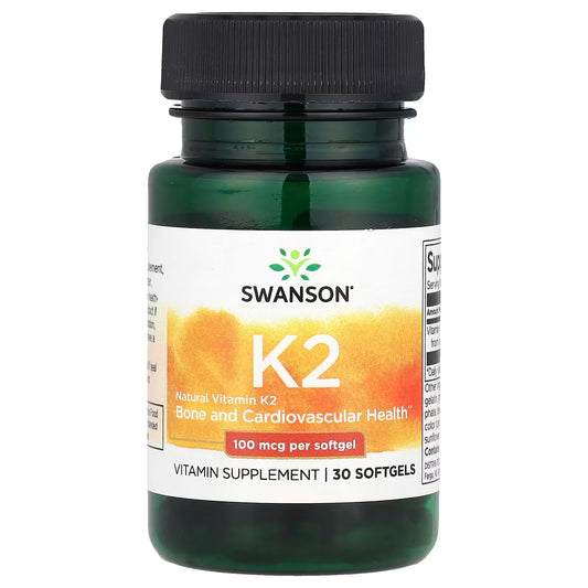 Vitamina K2 100 mcg de Swanson | Esencial para la correcta coagulación sanguínea y para prevenir la calcificación arterial, ayudando a mantener las arterias saludables | 30 cápsulas vegetales