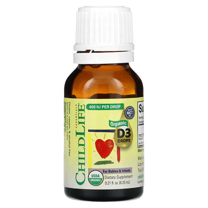 Vitamina D3 Orgánica 400 IU por gota de Child Life | Apoyo del Sistema Inmunitario para Niños | Liquido de 6.25 ml Sabor a Bayas Naturales