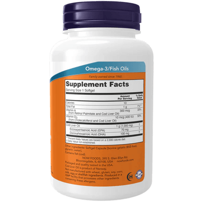 Aceite de Hígado de Bacalao 1,000 mg de Now Foods | Apoya la función cardiovascular | 90 cápsulas blandas