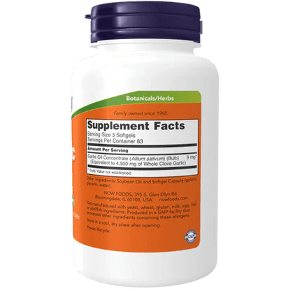 Aceite de Ajo 1500 mg de Now | Contribuye al fortalecimiento del sistema inmune | 250 Cápsulas