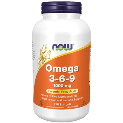 Omega 3-6-9 1000 mg de Now | Contribuye a la elasticidad y firmeza de la piel | 100 y 250 Cápsulas