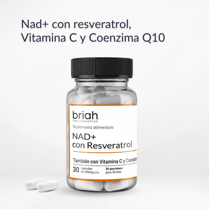 NAD+ con Resveratrol, Vitamina C y Coenzima Q10 de Briah | Protección Antioxidante | 30 cápsulas