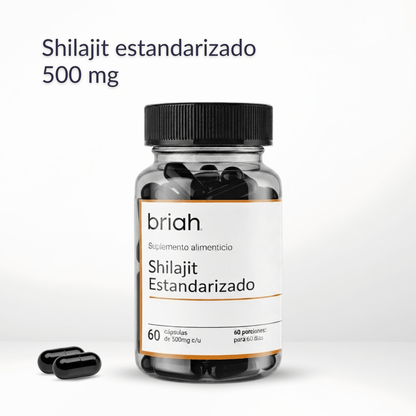 Shilajit estandarizado 500 mg de Briah | Vigor y Energía diaria para hombre| 60 cápsulas