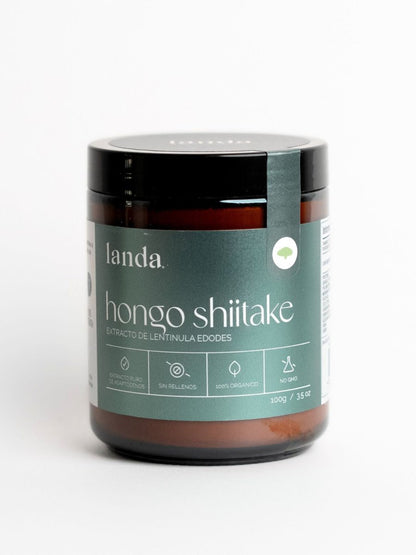 Hongo Shiitake, extracto orgánico de Lentinula edodes de Landa Adaptogenos | Favorece la energía y la vitalidad diaria, sistema inmune | Polvo 100 g