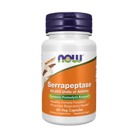 Serrapeptasa 60,000 U de Now| Complemento enzimático para bienestar general | 60 cápsulas