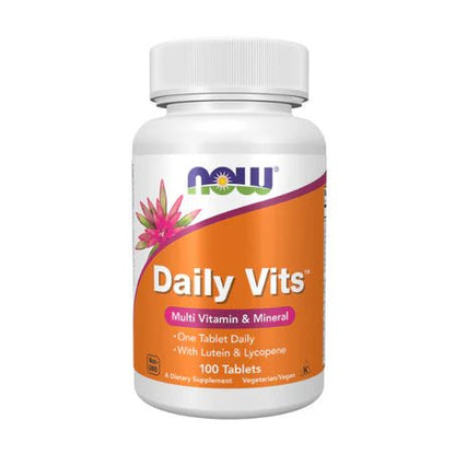 Daily Vits NOW Foods multivitamínico con luteína y licopeno | Bienestar ocular, energía y vitalidad diaria | 100 tabletas