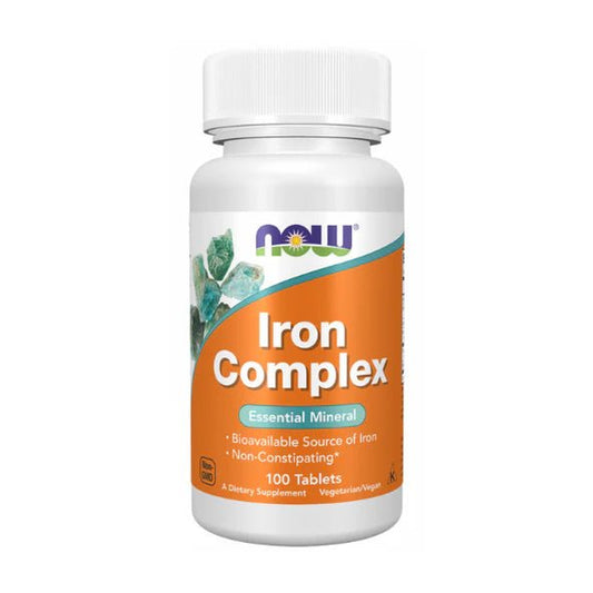 Complejo de Hierro con Vitamina C 50mg y Hierro Bisglicinato 27mg de NOW Foods | Fuente Bio-disponible, Ayuda con el Estreñimiento | 100 Tabletas Vegetales