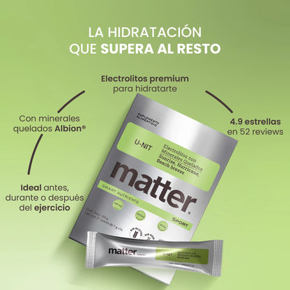 Electrolitos U-NIT de Matter | Favorece la recuperación, aporta hidratación | 27 sobres de 7 g