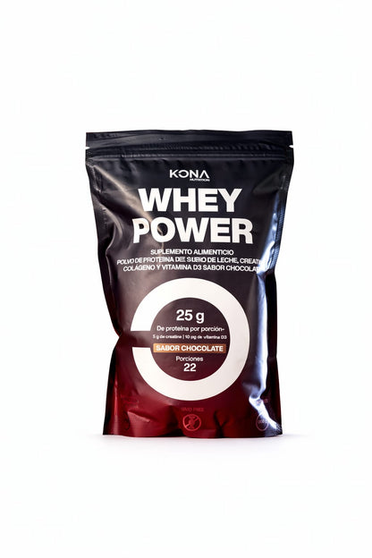 Whey Power Kona Nutrition Proteína de Suero Creatina Colágeno y D3 Sabor Chocolate | 900 g (22 porciones)