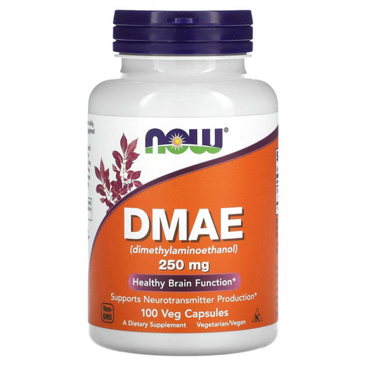 DMAE 250 mg (Dimetiletanolamina Bitartrato) de NOW Foods | Apoyo para la Producción de Neurotransmisores y Función Cognitiva | 100 Cápsulas Vegetarianas