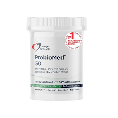 Mezcla de Probióticos 350mg 50 Mil Millones de UFC ProbioMed™ 50 de Designs for Health | Bienestar Digestivo e Inmunitario | 30 Cápsulas Vegetales