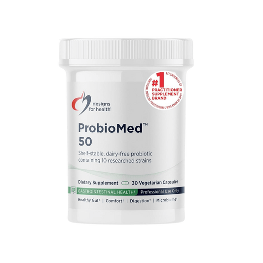 Mezcla de Probióticos 350mg 50 Mil Millones de UFC ProbioMed™ 50 de Designs for Health | Bienestar Digestivo e Inmunitario | 30 Cápsulas Vegetales