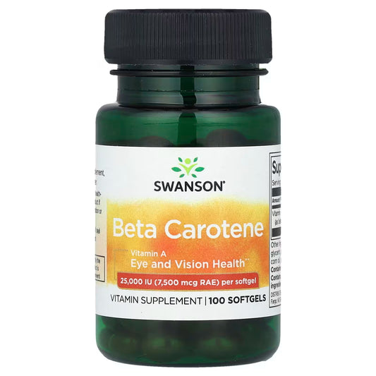 Betacaroteno Vitamina A 25.000 UI 7500mcg de Swanson | Contribuye a mejorar la visión y mantener una piel saludable | 100 cápsulas blandas