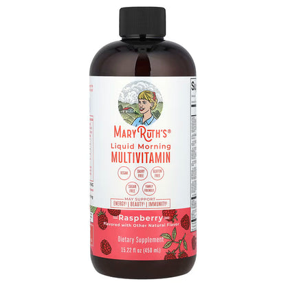 Vitaminas Complejo B, C,D,A - Multivitamínico Matutino de Mary Ruth's | Apoya la energía, el sistema inmunológico y el bienestar general | Líquidos 946 y 450ml Sabor Ponche de Frutas y Frambuesa