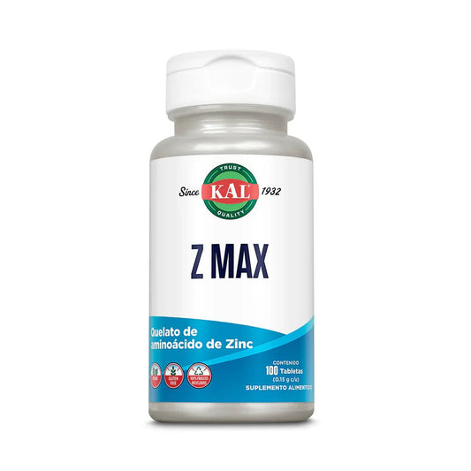 Z Max Quelato de Aminoácido de Zinc de KAL | Sistema inmunológico, Bienestar de la piel, Equilibrio hormonal, Antioxidante | 100 tabletas