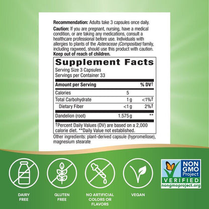 Raíz de Diente de León 1575 por servicio de Nature's Way | Apoyo de la función urinaria - Aporta antioxidantes naturales | 100 cápsulas veganas