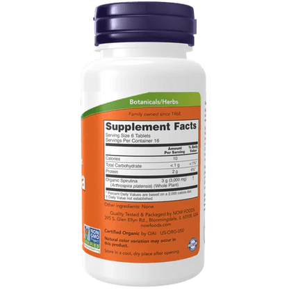 Spirulina orgánica de Now Foods | Fuente de antioxidantes y clorofila, sistema inmune | 100 Tabletas