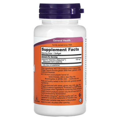 Ubiquinol 100 mg - CoQ10 de NOW Foods | Activo de Alta Biodisponibilidad para el Apoyo Cardiovascular y Protección Antioxidante | 60 Cápsulas Blandas