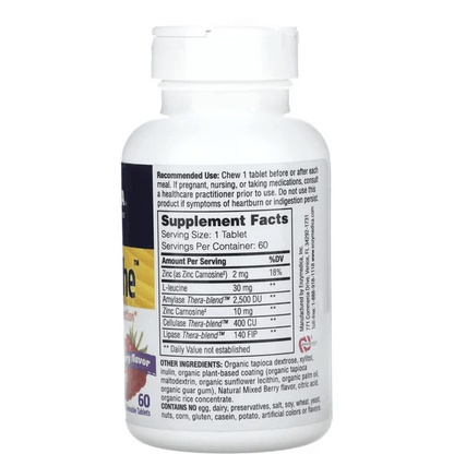 Complejo de Enzimas, Zinc 2mg, L-Leucina 30mg de Enzymedica Acid Soothe | para Alivio de Acidez e Indigestión | 60 Tabletas Masticables - Sabor Frutos del Bosque, Vegano