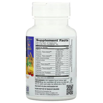 Enzimas Digestivas Especializadas para Soporte en la Digestión de Gluten, Lactosa, Fenoles y Caseína de Enzymedica Digest Spectrum - Fórmula Avanzada para la Intolerancia Alimentaria | 90 Cápsulas Vegana, Kosher y Sin OMG